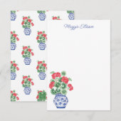 Waterverf Chinoiserie Vaas van rode geraniums Bedankkaart (Voorkant / Achterkant)