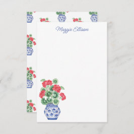 Waterverf Chinoiserie Vaas van rode geraniums Bedankkaart