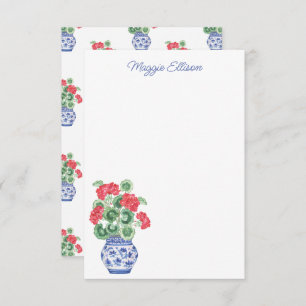 Waterverf Chinoiserie Vaas van rode geraniums Bedankkaart