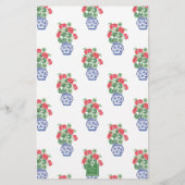 Waterverf Chinoiserie Vaas van rode geraniums Briefpapier (Achterkant)