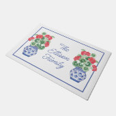 Waterverf Chinoiserie Vaas van rode geraniums Deurmat (Schuin)