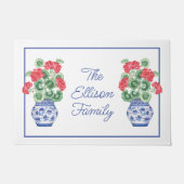 Waterverf Chinoiserie Vaas van rode geraniums Deurmat (Voorkant)