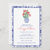 Waterverf Chinoiserie Vaas van rode geraniums Kaart (Voorkant)