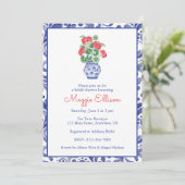 Waterverf Chinoiserie Vaas van rode geraniums Kaart (Staand voorkant)