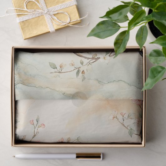 Waterverf Chinoiserie Vogels en Bloesems Tissuepapier (Geschenk)