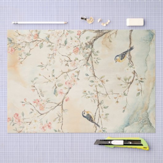 Waterverf Chinoiserie Vogels en Bloesems Tissuepapier (Craft)