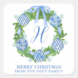 Waterverf Chinoiserie Wreate Kerstmis Vierkante Sticker