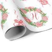 Waterverf Chinoiserie Wreate kerstmonogram Cadeaupapier (Rol Hoek)