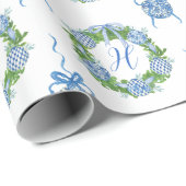 Waterverf Chinoiserie Wreate kerstmonogram Cadeaupapier (Rol Hoek)