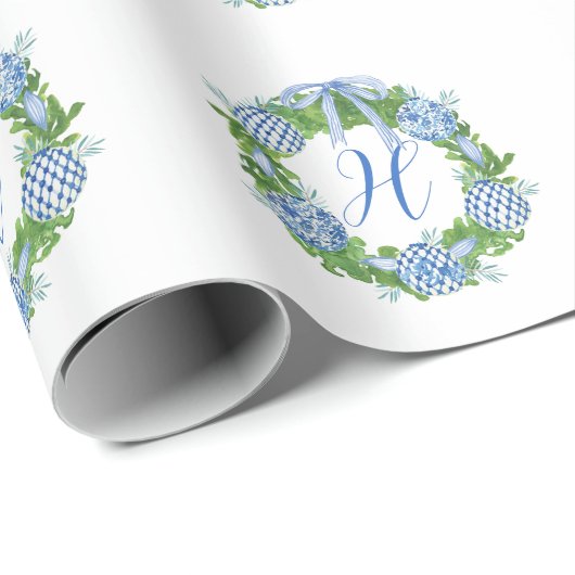 Waterverf Chinoiserie Wreate kerstmonogram Cadeaupapier (Rol Hoek)