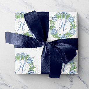 Waterverf Chinoiserie Wreate kerstmonogram Cadeaupapier