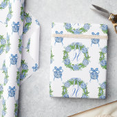 Waterverf Chinoiserie Wreate kerstmonogram Cadeaupapier