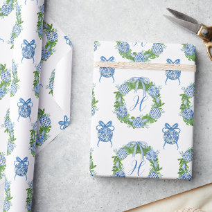 Waterverf Chinoiserie Wreate kerstmonogram Cadeaupapier