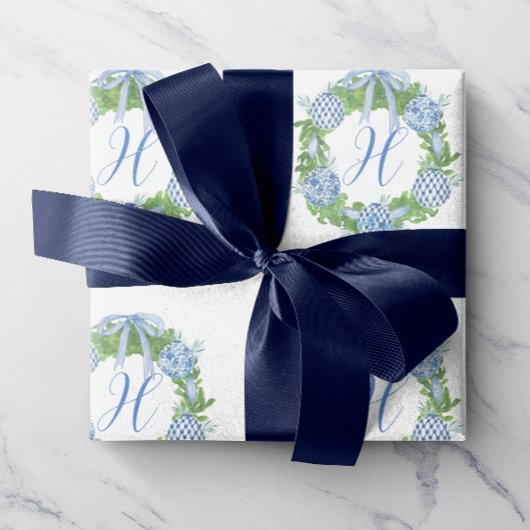 Waterverf Chinoiserie Wreate kerstmonogram Cadeaupapier