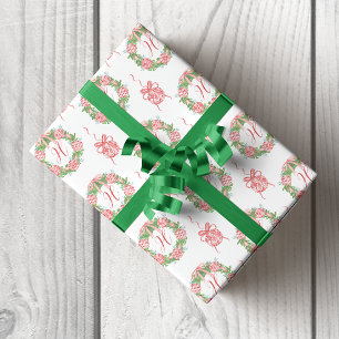 Waterverf Chinoiserie Wreate kerstmonogram Cadeaupapier