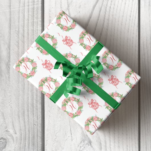 Waterverf Chinoiserie Wreate kerstmonogram Cadeaupapier