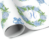 Waterverf Chinoiserie Wreate kerstmonogram Cadeaupapier (Rol Hoek)