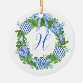 Waterverf Chinoiserie Wreate kerstmonogram Keramisch Ornament