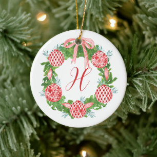 Waterverf Chinoiserie Wreate kerstmonogram Keramisch Ornament