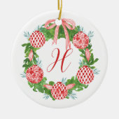 Waterverf Chinoiserie Wreate kerstmonogram Keramisch Ornament (Voorkant)
