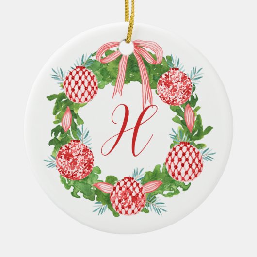 Waterverf Chinoiserie Wreate kerstmonogram Keramisch Ornament (Voorkant)