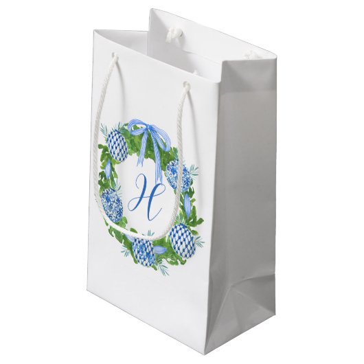 Waterverf Chinoiserie Wreate kerstmonogram Klein Cadeauzakje (Achterkant Gekanteld)