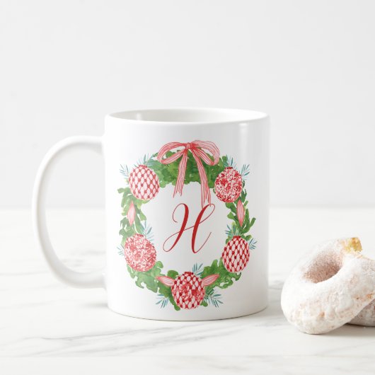 Waterverf Chinoiserie Wreate kerstmonogram Koffiemok (Met donut)