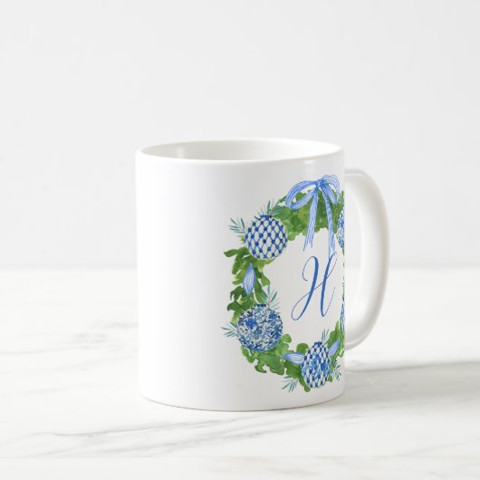 Waterverf Chinoiserie Wreate kerstmonogram Koffiemok (Voorkant rechts)