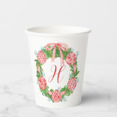Waterverf Chinoiserie Wreate kerstmonogram Papieren Bekers (Voorkant)