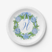 Waterverf Chinoiserie Wreate kerstmonogram Papieren Bordje (Voorkant)