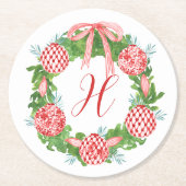 Waterverf Chinoiserie Wreate kerstmonogram Ronde Kartonnen Onderzetter (Voorkant)