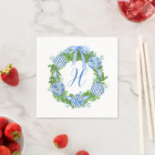 Waterverf Chinoiserie Wreate kerstmonogram Servet (Insitu)