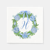 Waterverf Chinoiserie Wreate kerstmonogram Servet (Voorkant)