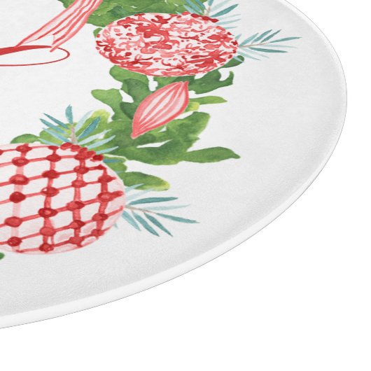 Waterverf Chinoiserie Wreate kerstmonogram Snijplank (Hoek)