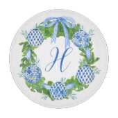 Waterverf Chinoiserie Wreate kerstmonogram Snijplank (Voorkant)