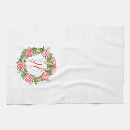 Waterverf Chinoiserie Wreate kerstmonogram Theedoek (Horizontaal)