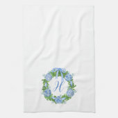 Waterverf Chinoiserie Wreate kerstmonogram Theedoek (Verticaal)