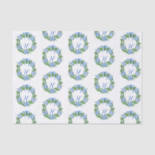 Waterverf Chinoiserie Wreate kerstmonogram Tissuepapier (Voorkant)