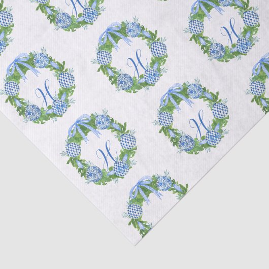 Waterverf Chinoiserie Wreate kerstmonogram Tissuepapier (Detail)