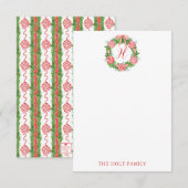 Waterverf Chinoiserie Wreater Monogram Kerstmis Bedankkaart (Voorkant / Achterkant)