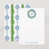 Waterverf Chinoiserie Wreater Monogram Kerstmis Bedankkaart (Voorkant / Achterkant)