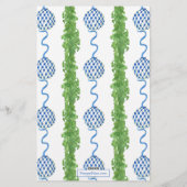 Waterverf Chinoiserie Wreater Monogram Kerstmis Briefpapier (Achterkant)