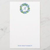 Waterverf Chinoiserie Wreater Monogram Kerstmis Briefpapier (Voorkant)