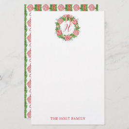 Waterverf Chinoiserie Wreater Monogram Kerstmis Briefpapier