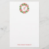 Waterverf Chinoiserie Wreater Monogram Kerstmis Briefpapier (Voorkant)
