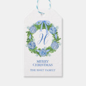Waterverf Chinoiserie Wreater Monogram Kerstmis Cadeaulabel (Voorkant)