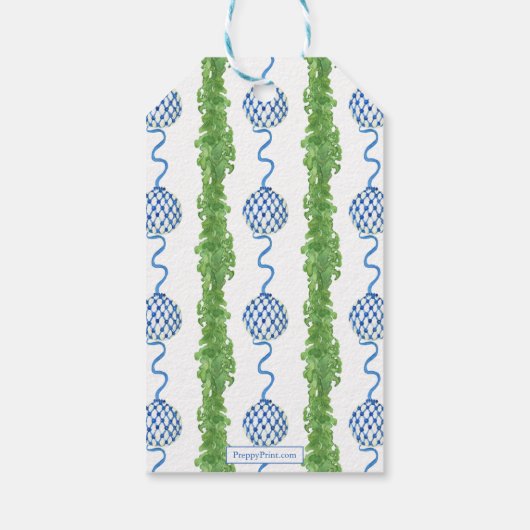 Waterverf Chinoiserie Wreater Monogram Kerstmis Cadeaulabel (Achterkant)