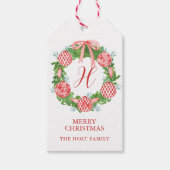 Waterverf Chinoiserie Wreater Monogram Kerstmis Cadeaulabel (Voorkant)