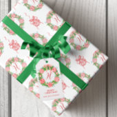 Waterverf Chinoiserie Wreater Monogram Kerstmis Cadeaulabel