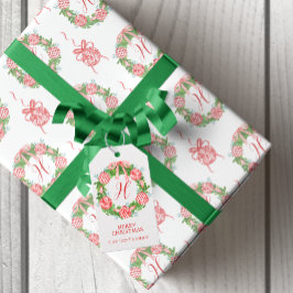 Waterverf Chinoiserie Wreater Monogram Kerstmis Cadeaulabel